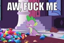 Size: 600x404 | Tagged: safe, screencap, spike, dragon, princess spike (episode), image macro, meme, vulgar