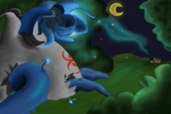 Size: 750x500 | Tagged: safe, artist:arcum89, derpibooru import, moon, night, poison joke