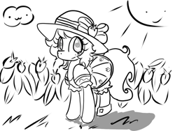 Size: 1024x768 | Tagged: safe, artist:acharmingpony, hat, monochrome, ponified, solo, strawberry shortcake, strawberry shortcake (character)