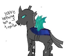 Size: 600x454 | Tagged: safe, artist:haleyfandom19, changeling, drone, fangs, horn, solo, wings