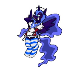 Size: 400x400 | Tagged: safe, artist:kushina13, nightmare moon, clothes, grin, maid, socks, solo, striped socks