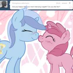 Size: 672x668 | Tagged: safe, artist:haute-claire, minuette, ruby pinch, ask, ask ruby pinch, eyes closed, tumblr