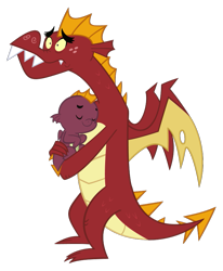 Size: 685x831 | Tagged: safe, artist:queencold, garble, oc, dragon, baby, baby dragon, eyes closed, father, father and child, father and son, frown, male, offspring, parent and child, parent:garble, simple background, sleeping, smiling, teenaged dragon, transparent background, wide eyes