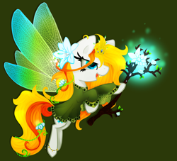 Size: 2502x2268 | Tagged: safe, artist:zmei-kira, earth pony, pony, fairy, flower, magic, ponified, solo, wings, zmei-kira