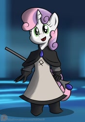 Size: 1400x2000 | Tagged: safe, artist:xain-russell, sweetie belle, anthro, agnes oblige, bravely default, cosplay, solo, staff