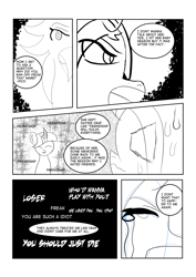 Size: 4961x7016 | Tagged: safe, artist:kaijeno, twilight sparkle, oc, oc:leady star, phoenix, friendship is magic, absurd resolution, comic, crying, flashback, friendship, monochrome