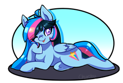 Size: 1415x955 | Tagged: safe, artist:churobu, oc, oc only, oc:neon streak, pegasus, pony, solo