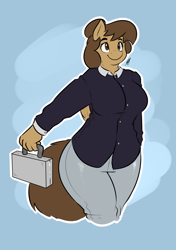 Size: 1280x1814 | Tagged: safe, artist:komponi, oc, oc only, oc:georgia lockheart, anthro, anthro oc, business suit, businessmare, solo, suitcase