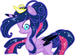 Size: 947x697 | Tagged: safe, artist:lora-does-ponies, oc, oc only, oc:moonlight serenade, alicorn, pony, alicorn oc, big mane, colored wings, colored wingtips, female, magical lesbian spawn, mare, offspring, parent:nightmare moon, parent:twilight sparkle, parents:twimoon, solo