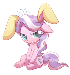 Size: 700x750 | Tagged: safe, artist:masa_0006, diamond tiara, earth pony, pony, bunny ears, cute, diamondbetes, female, filly, floppy ears, pixiv, sitting, solo