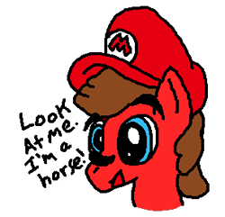 Size: 302x291 | Tagged: safe, artist:icepony64, dialogue, mario, ponified, simple background, solo, super mario bros., transparent background