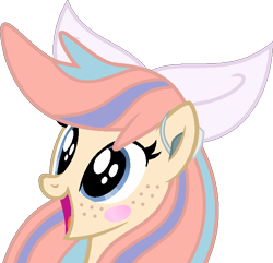 Size: 668x644 | Tagged: safe, artist:archerinblue, oc, oc only, oc:may lily, blushing, freckles, happy, hearing aid, irrational exuberance, smiling