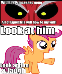 Size: 641x764 | Tagged: safe, derpibooru import, scootaloo, exploitable meme, meme, tirek vs everyone meme