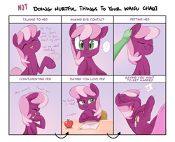 Size: 1600x1300 | Tagged: safe, artist:adequality, artist:jessy, cheerilee, earth pony, pony, :o, apple, bedroom eyes, blushing, chart, cheeribetes, comic, cute, desk, disembodied hand, doing loving things, ear scratch, eyes closed, faint, female, heart, laughing, looking at you, mare, meme, open mouth, petting, question mark, raised eyebrow, raised hoof, school, smiling, speech bubble, swoon, underhoof