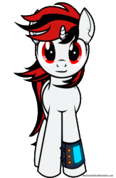 Size: 650x1000 | Tagged: safe, artist:koshakevich, oc, oc only, oc:blackjack, pony, unicorn, fallout equestria, fallout equestria: project horizons, animated, fanfic, fanfic art, female, gif, hooves, horn, looking at you, mare, pipbuck, simple background, solo, transparent background, vector, windswept mane