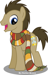 Size: 716x1116 | Tagged: safe, doctor whooves, pony, clothes, fourth doctor's scarf, male, scarf, simple background, smiling, solo, stallion, tom baker's scarf, transparent background, vector