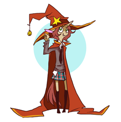 Size: 1280x1290 | Tagged: safe, artist:goatsocks, oc, oc only, oc:dabble, anthro, clothes, hat, school uniform, skinny, skirt, solo, wizard, wizard hat