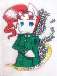 Size: 720x960 | Tagged: safe, artist:wafflemilu, earth pony, pony, jojo's bizarre adventure, lined paper, noriaki kakyoin, ponified, solo, traditional art