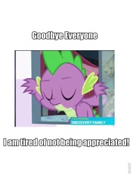 Size: 600x800 | Tagged: safe, edit, edited screencap, screencap, spike, dragon, princess spike (episode), eyes closed, frown, image macro, meme, window