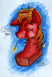 Size: 1205x1792 | Tagged: safe, artist:digitaldomain123, big macintosh, earth pony, pony, bust, eating, male, signature, stallion, straw in mouth, traditional art