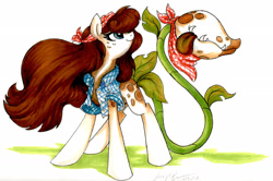 Size: 2156x1430 | Tagged: safe, artist:pitterpaint, oc, oc only, plant pony, augmented tail, solo, tail mouth, traditional art