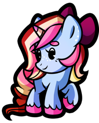 Size: 400x494 | Tagged: safe, artist:pepooni, oc, oc only, oc:neigh-apolitan, pony, unicorn, bow, female, freckles, mare, solo, unshorn fetlocks