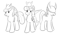 Size: 1280x700 | Tagged: safe, artist:fantasyglow, apple bloom, scootaloo, sweetie belle, crossover, cutie mark crusaders, monochrome, the lost vikings, viking