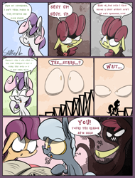 Size: 1235x1625 | Tagged: safe, artist:slitherpon, apple bloom, scootaloo, silver spoon, sweetie belle, ghost, alternate universe, comic, cutie mark crusaders, moody mark crusaders