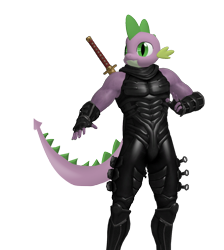 Size: 1138x1272 | Tagged: safe, spike, anthro, 3d, dead or alive, ninja, ninja gaiden, ryu hayabusa, simple background, transparent background, xnalara