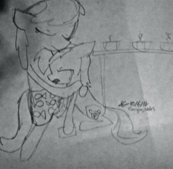 Size: 1483x1456 | Tagged: safe, artist:fifthcru5ader, symphony, ballad, candle, clothes, crying, monochrome, sad, shorts, story included, traditional art