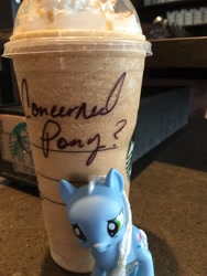 Size: 960x1280 | Tagged: safe, derpibooru import, bootleg, concerned pony, photo, starbucks