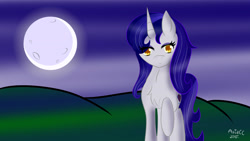 Size: 3264x1836 | Tagged: safe, artist:cannoncar, moonlight raven, pony, unicorn, female, full moon, mare, night, signature, solo