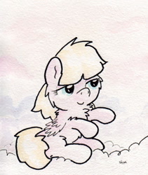 Size: 691x817 | Tagged: safe, artist:slightlyshade, pegasus, pony, cloud, solo, traditional art