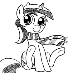 Size: 640x600 | Tagged: safe, artist:ficficponyfic, minuette, clothes, monochrome, scarf, solo