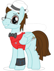 Size: 837x1092 | Tagged: safe, artist:conan royal, oc, oc only, oc:conan royal, pegasus, pony, bowtie, clothes, fedora, hat, solo, trilby, trixie pin, vest