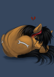 Size: 2480x3507 | Tagged: safe, artist:tres-apples, oc, oc only, crying, curled up, flexible, frontbend, heartbreak, male, sad