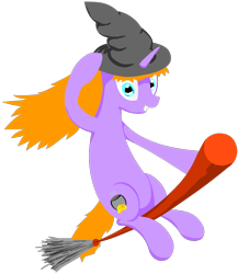 Size: 980x1080 | Tagged: safe, artist:сладкий, oc, oc only, broom, flying, flying broomstick, hat, looking at you, smiling, solo, witch, witch hat