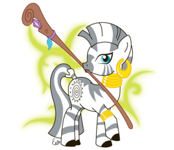 Size: 980x846 | Tagged: safe, artist:elm-chan, zecora, zebra, mouth hold, solo, staff