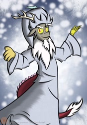 Size: 1400x2000 | Tagged: safe, artist:xain-russell, discord, anthro, art pack:wizards in winter, cosplay, santa claus is comin' to town, snow, snowfall, solo, winter warlock