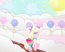 Size: 1730x1386 | Tagged: safe, artist:saramanda101, oc, oc only, oc:sugar moon, pony, unicorn, candy, clothes, solo, sun