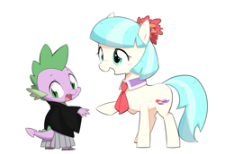 Size: 1023x702 | Tagged: safe, artist:30clock, coco pommel, spike, dragon, clothes, hakama, sandals