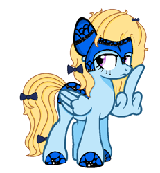 Size: 723x781 | Tagged: safe, artist:moonlightblume, oc, oc only, oc:blue peleide, butterfly, original species, pegasus, pony, base used, bow, middle feather, middle finger, rude, solo, tail bow, vulgar, wing hands