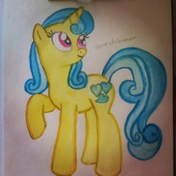 Size: 604x604 | Tagged: safe, artist:semeshimmer, lemon hearts, raised hoof, solo, traditional art