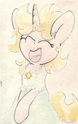 Size: 686x1082 | Tagged: safe, artist:slightlyshade, sunshine smiles, canterlot boutique, clothes, dress, solo, traditional art, tripping the light