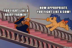 Size: 540x360 | Tagged: safe, edit, edited screencap, screencap, baby bouncy, g1, image macro, insult swordfighting, meme, monkey island