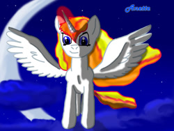 Size: 1000x750 | Tagged: safe, artist:anna-krylova, oc, oc only, alicorn, pony, alicorn oc, flying, night, solo