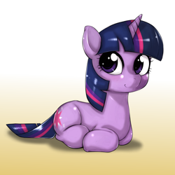 Size: 1000x1000 | Tagged: safe, artist:ushiro no kukan, twilight sparkle, cute, looking at you, ponyloaf, prone, smiling, solo, twiabetes