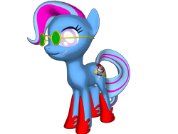 Size: 1200x900 | Tagged: safe, derpibooru exclusive, oc, oc only, oc:lacy dank, earth pony, pony, 3d, blind, clothes, donut steel, glasses, scar, shoes, solo, yoko littner