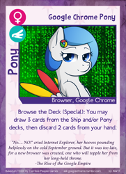 Size: 788x1088 | Tagged: safe, artist:10art1, oc, oc only, oc:google chrome, bedroom eyes, browser ponies, card, google chrome, internet explorer, ponified, solo, twilight sparkle's secret shipfic folder