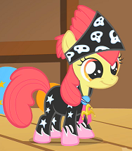 Size: 188x215 | Tagged: safe, screencap, apple bloom, the show stoppers, alternate hairstyle, clothes, costume, rocker, show stopper outfits, solo